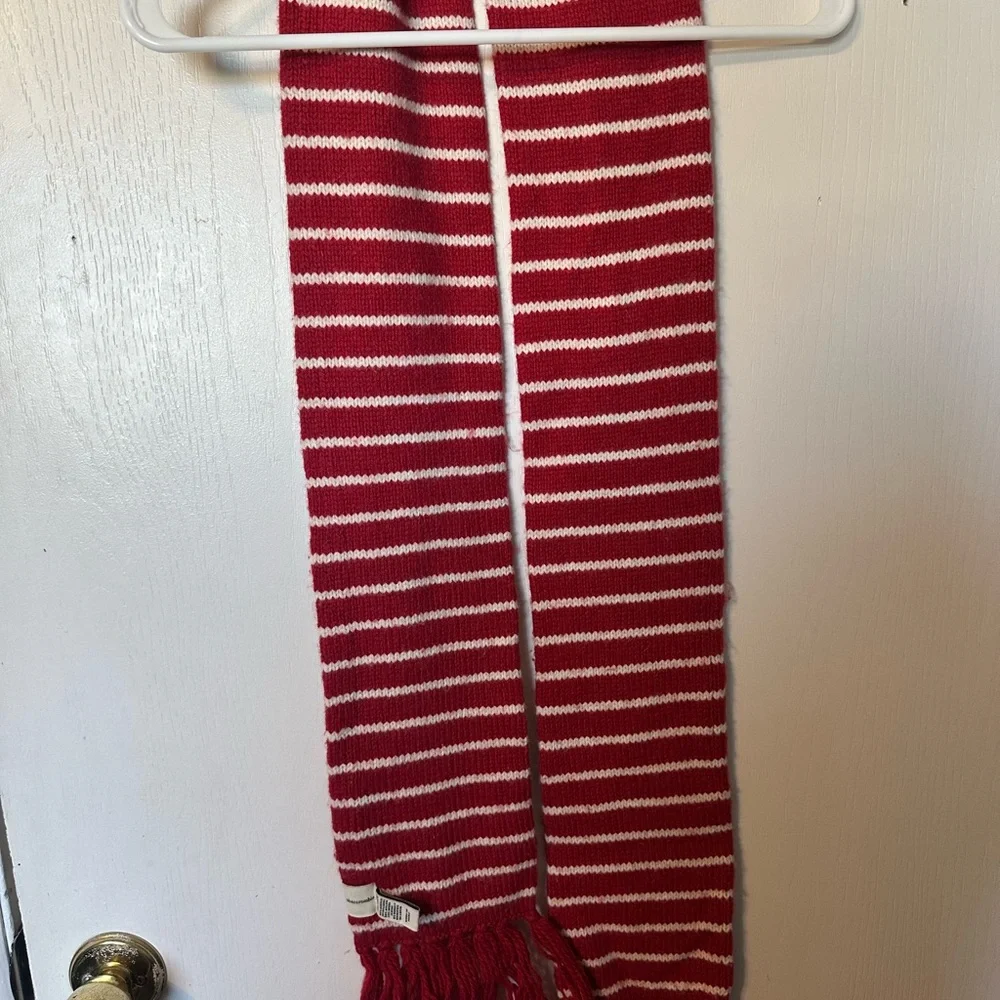 Abercrombie & Fitch Red and White Striped Scarf with Fringe